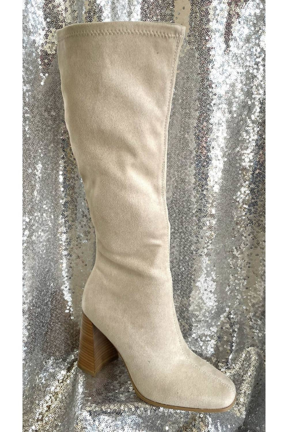 Women's Knee High Boots In Cream | Shop Simon