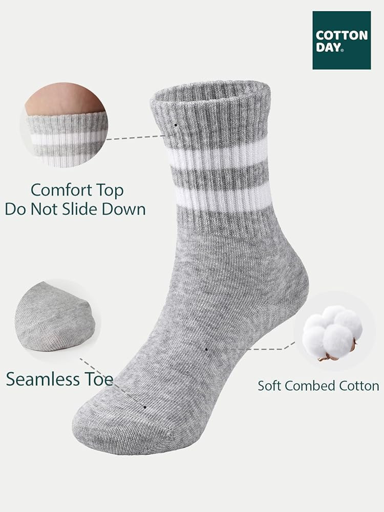 COTTON DAY Athletic Socks, Black, White, Gray, Navy, Khaki | Amazon (US)