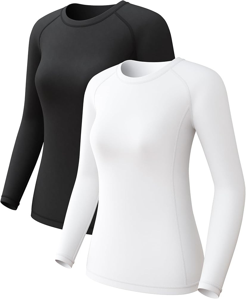 4 Pack Women's Long Sleeve Compression Shirts, Dry Fit Workout Athletic Sun Protection Cooling To... | Amazon (US)