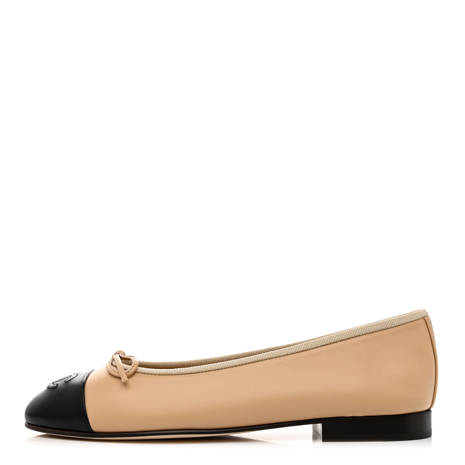 CHANEL Lambskin Cap Toe CC Ballerina Flats 36 Beige Black | FASHIONPHILE (US)