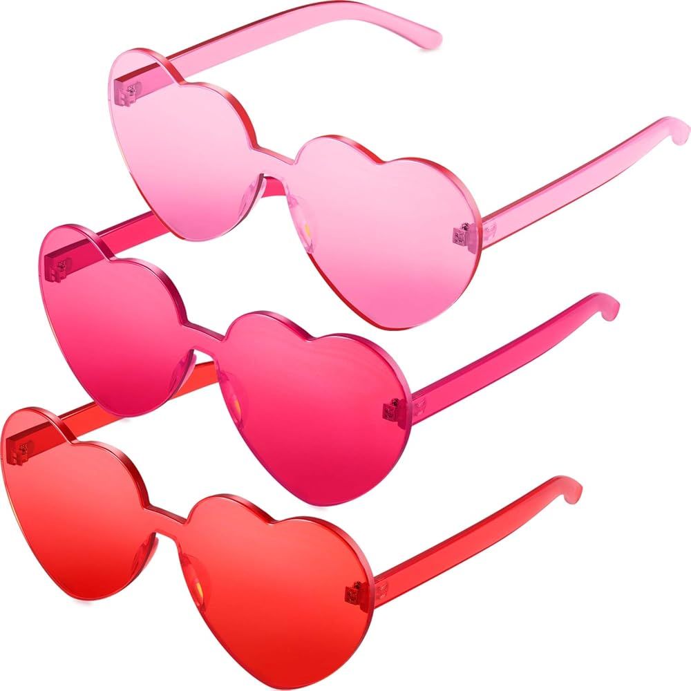 3 Pieces Heart Shape Sunglasses Rimless Heart Sunglasses Clear for Valentine Mardi Gras Summer Pa... | Amazon (US)