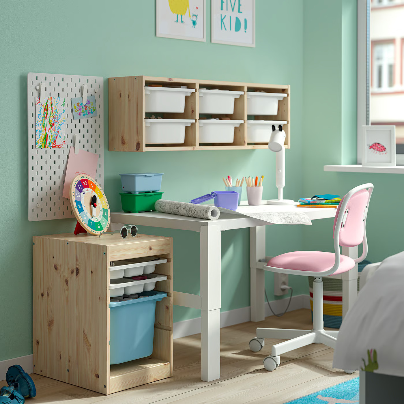 IKEA TROFAST storage combination with box/trays, light white stained pine white/light blue, 12 5/8x17 3/8x20 1/2 | IKEA US