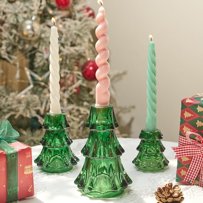 CHILL RECIPE Christmas Tree Candle Holders Xmas Glass Taper Candlestick Holders Thickened with Ru... | Amazon (US)