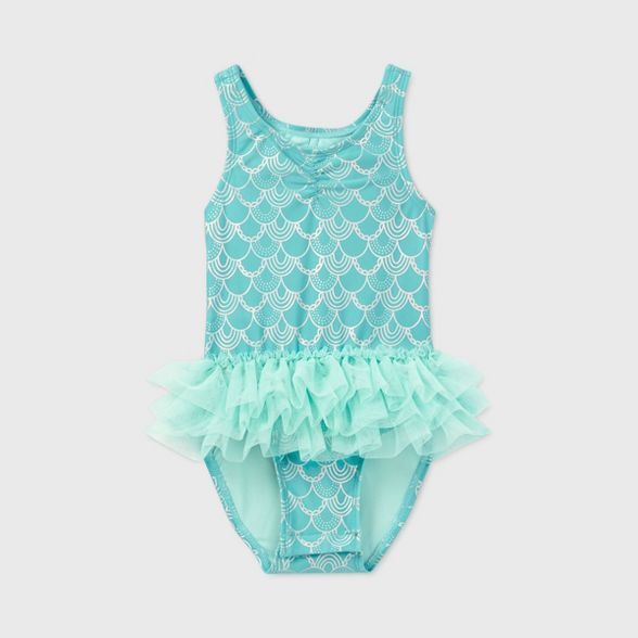 Toddler Girls' Mermaid Scale Tutu One Piece Swimsuit - Cat & Jack™ Blue | Target