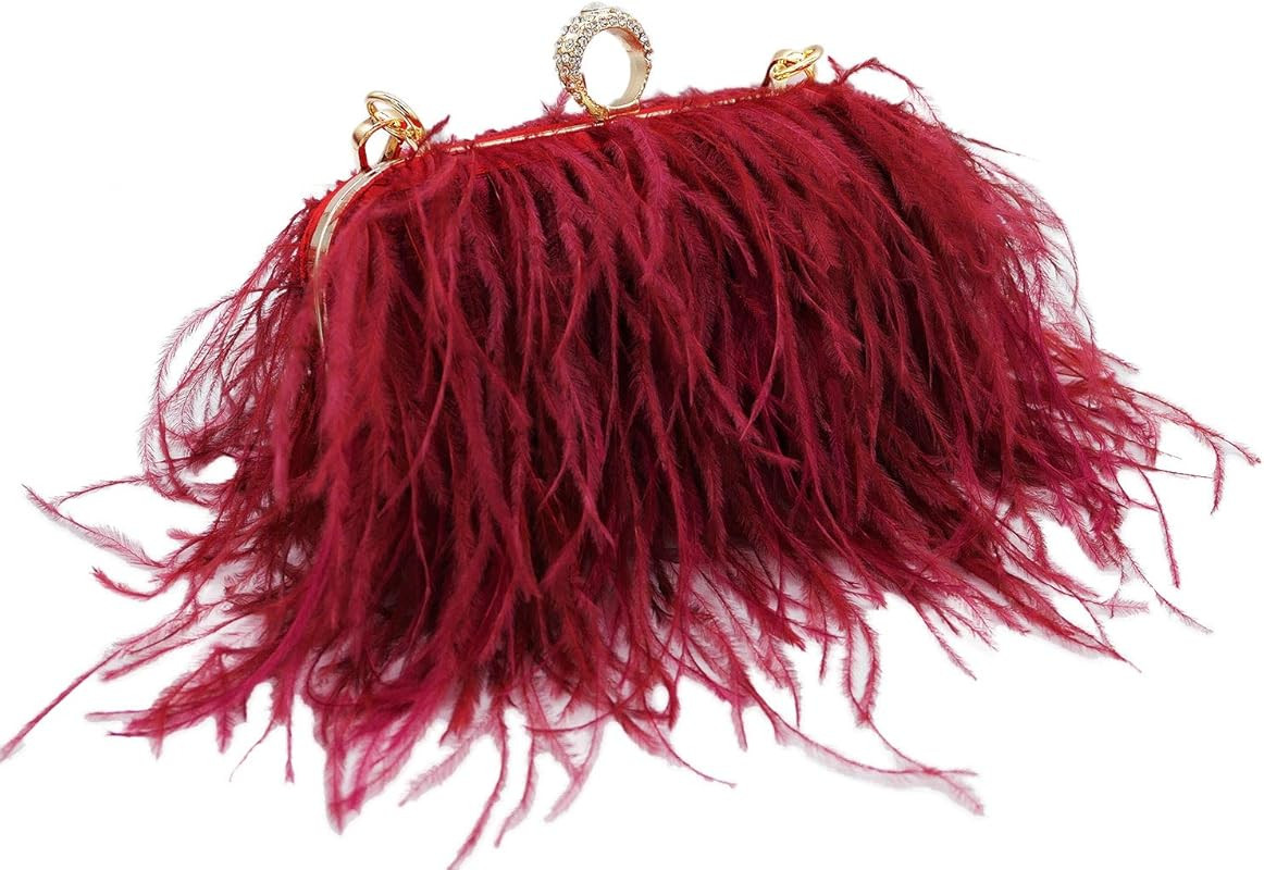 Komii Women Fluffy Ostrich Feather Evening Dress Clutch Bag Purse Shoulder Bag | Amazon (US)