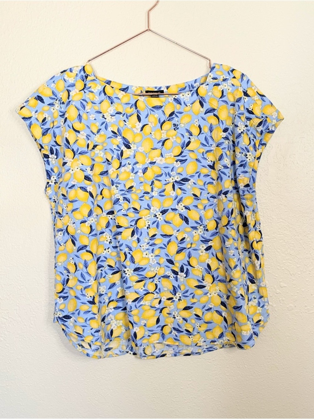 Ann Taylor Lemon Print Linen Blend Top LT Coastal Grandma Summer | Poshmark