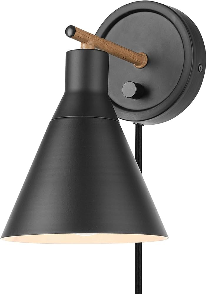 GLOBE Electric 51725 1-Light Dimmable Plug-in or Hardwire Wall Sconce, Matte Black, Faux Walnut A... | Amazon (US)