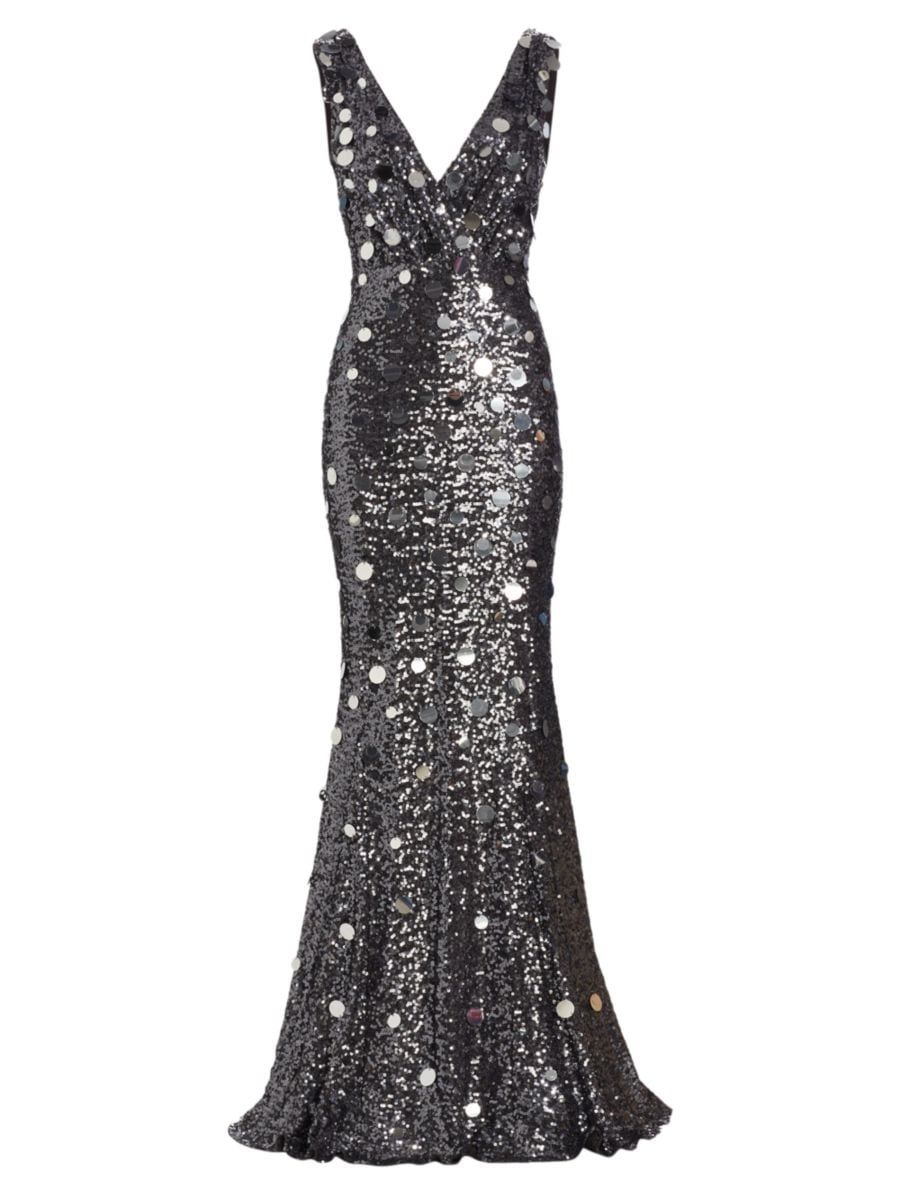 Badgley Mischka Sequined V-Neck Mermaid Gown | Saks Fifth Avenue