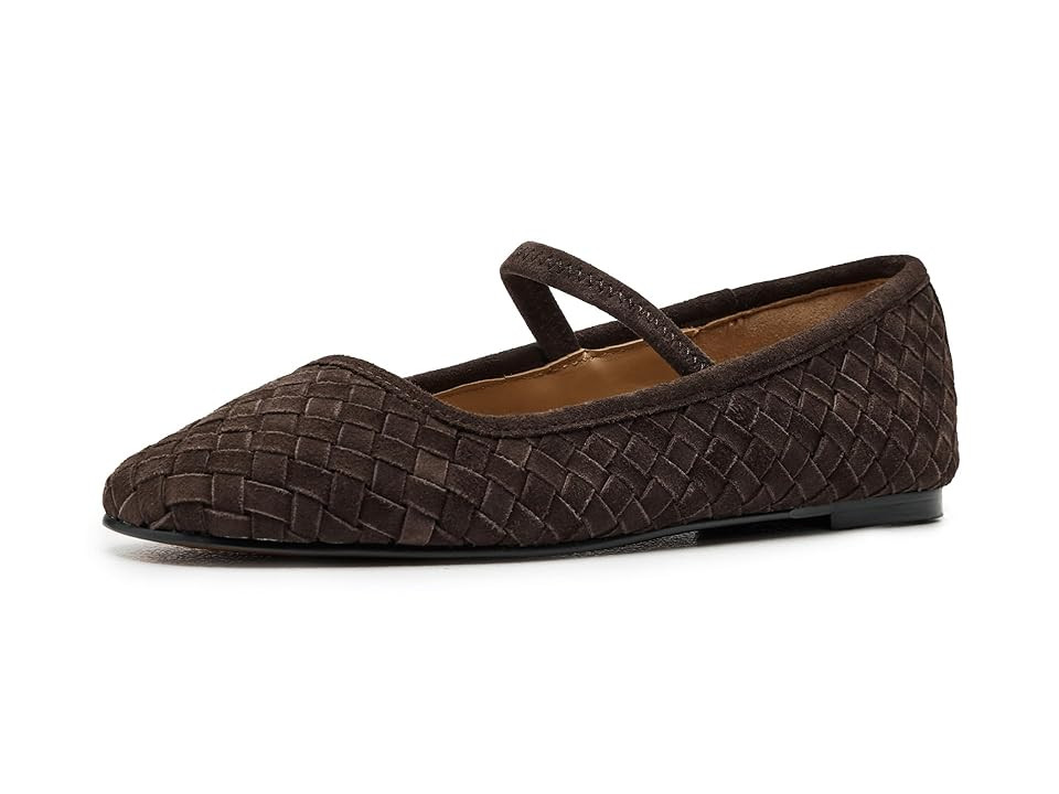 Madewell Greta Elastic Mary Jane - Woven Suede Women's Dress Flat Shoes Dark Roast : 5.5 M, Leather | Zappos