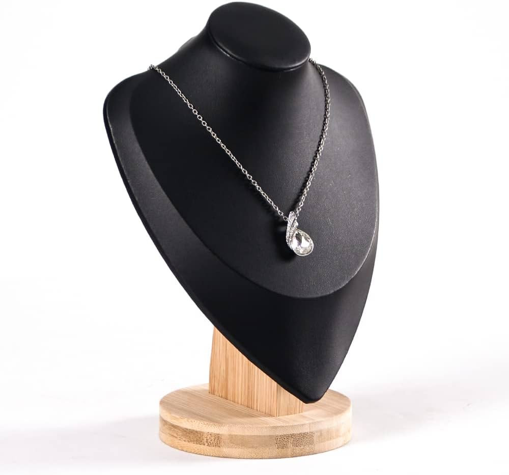 Coward 3D PU Leather Necklace Display Bamboo Chain Jewelry Model Bust Stand(black pu, 9.2") | Amazon (US)