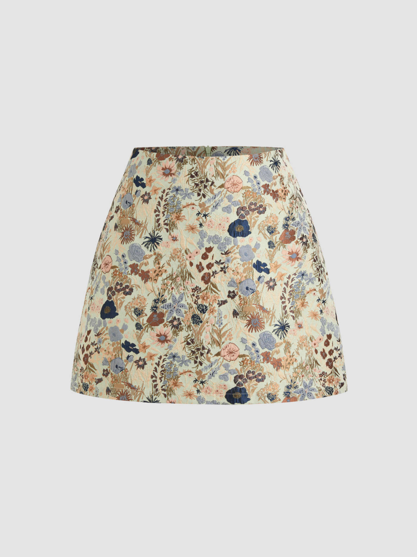 Jacquard Mid Rise Floral Zipper Mini Skirt | Cider