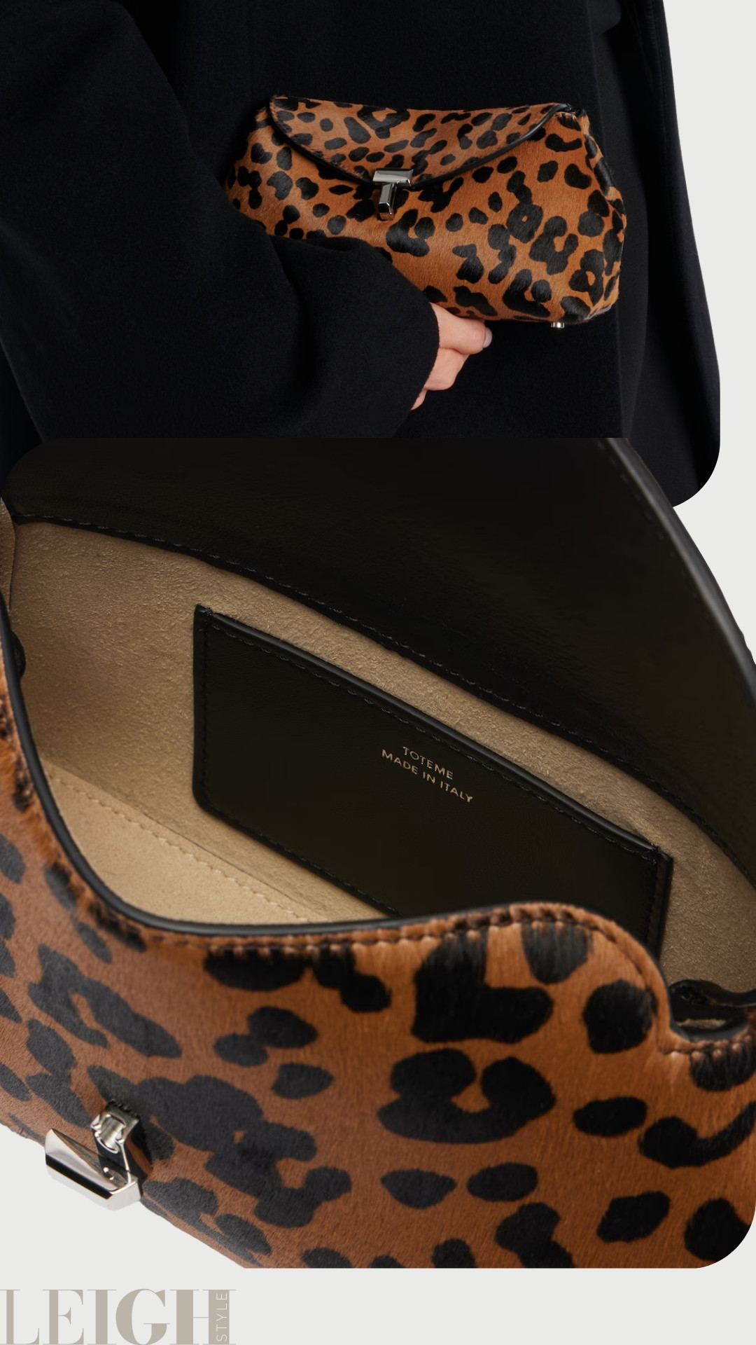 Bold print meets minimalist structure in this Toteme leopard clutch. Crafted in rich calf hair with a warm caramel-and-black pattern, it delivers statement energy while maintaining the brand’s signature Scandinavian refinement. 

 #LTKootd #LTKWorkwear #LTKTravel