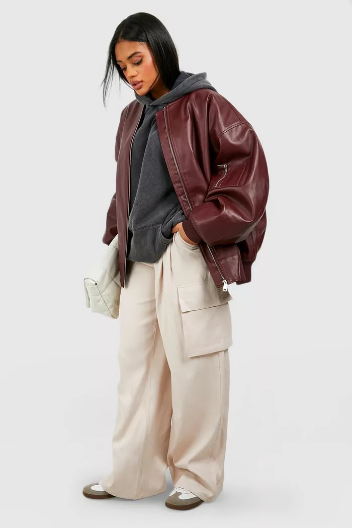 Oversized Faux Leather Bomber Jacket | Boohoo.com (UK & IE)