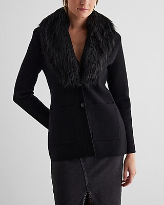 Fitted Fur Collar Sweater Jacket | Express
