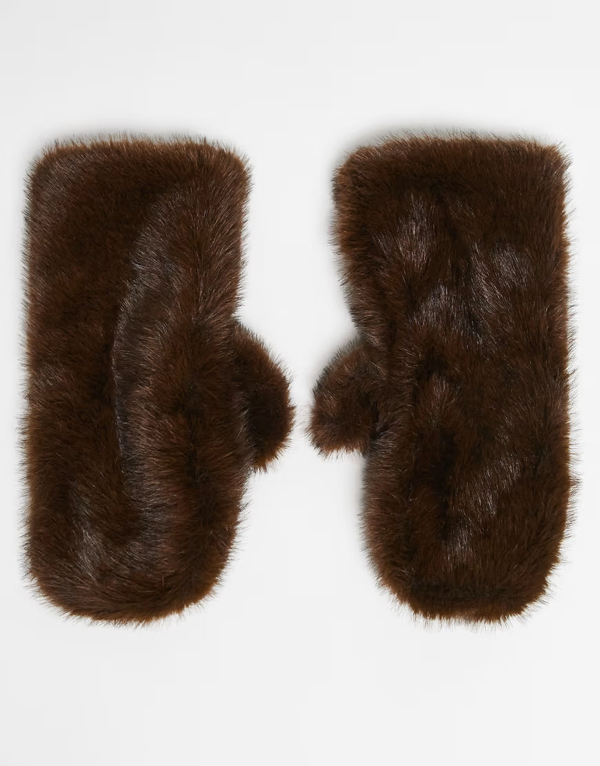 & Other Stories premium soft faux fur gloves in dark brown | ASOS (Global)