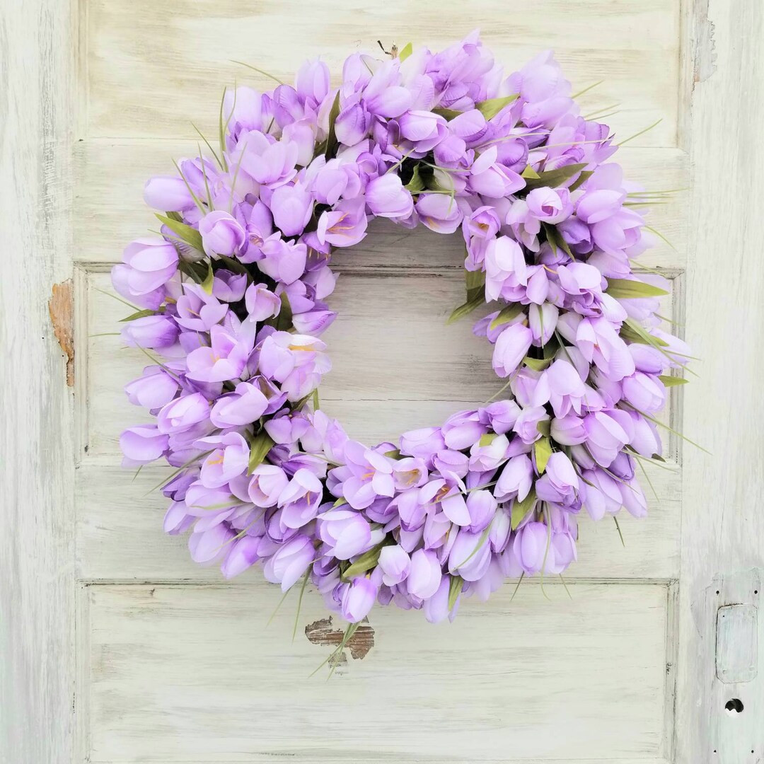 Purple Tulip Wreath, Spring Wreath For Front Door, Summer Wreath, Porch Wreath, Easter Wreath, Fa... | Etsy (US)