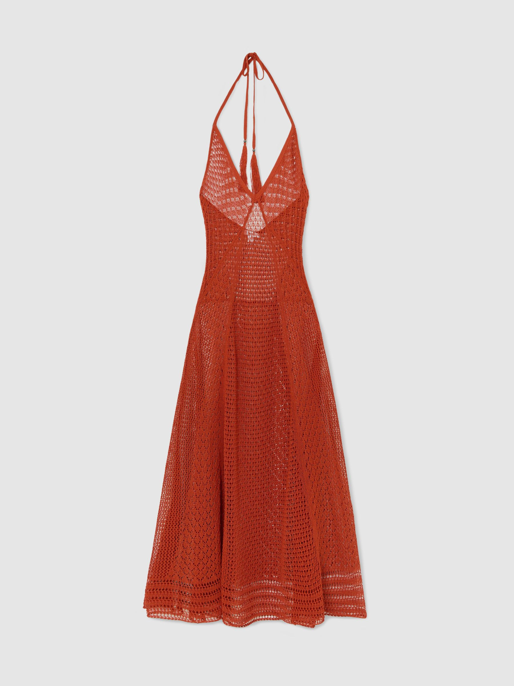 Reiss Cotton-Blend Crochet Beach Dress in Coral Red - REISS | Reiss UK