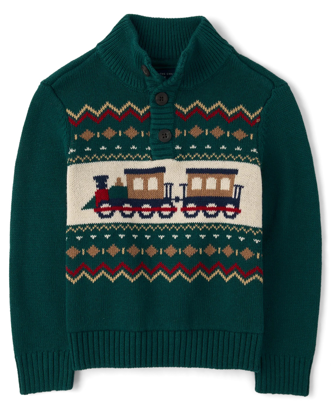 Baby And Toddler Boys Train Fairisle Mock Neck Sweater - green | The Children's Place