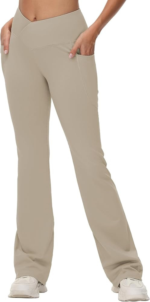 BALEAF Women's Flare Leggings, Trendy Crossover Yoga Pants, High Waist Casual Workout Bell Bottom... | Amazon (US)