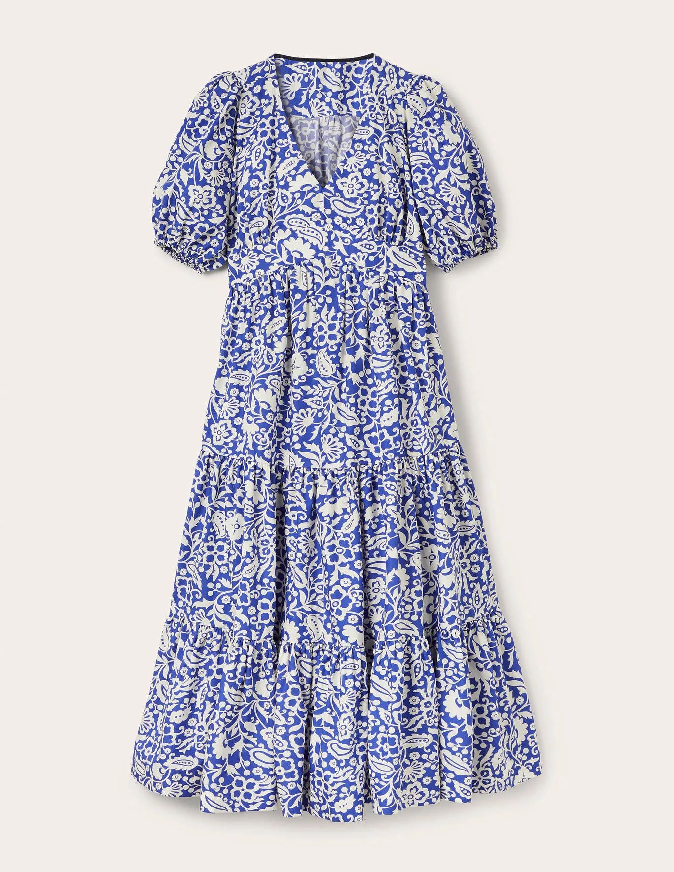 Puff Sleeve Tiered Midi Dress - Ivory, Oriental Paradise | Boden UK | Boden (UK & IE)