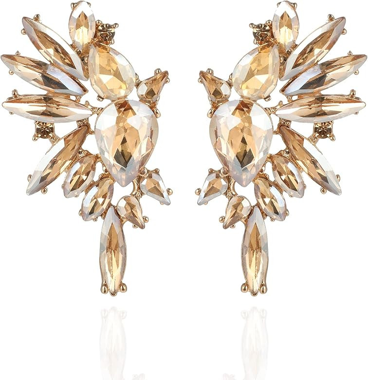 Amazon.com: Met-edianger Champagne Rhinestone Statement Earrings Retro Vintage Crystal Drop Dangl... | Amazon (US)