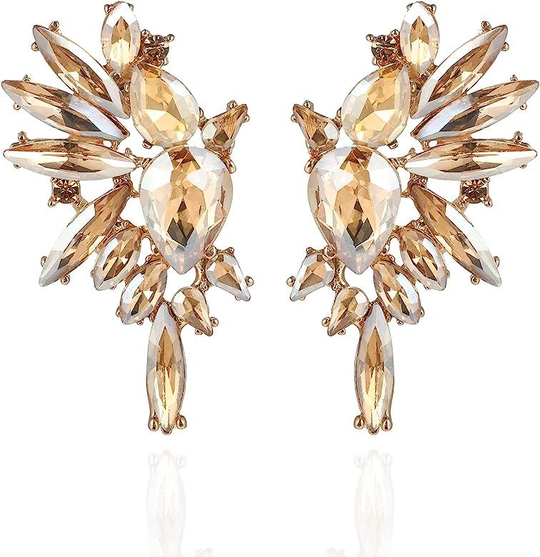 Amazon.com: Met-edianger Champagne Rhinestone Statement Earrings Retro Vintage Crystal Drop Dangl... | Amazon (US)
