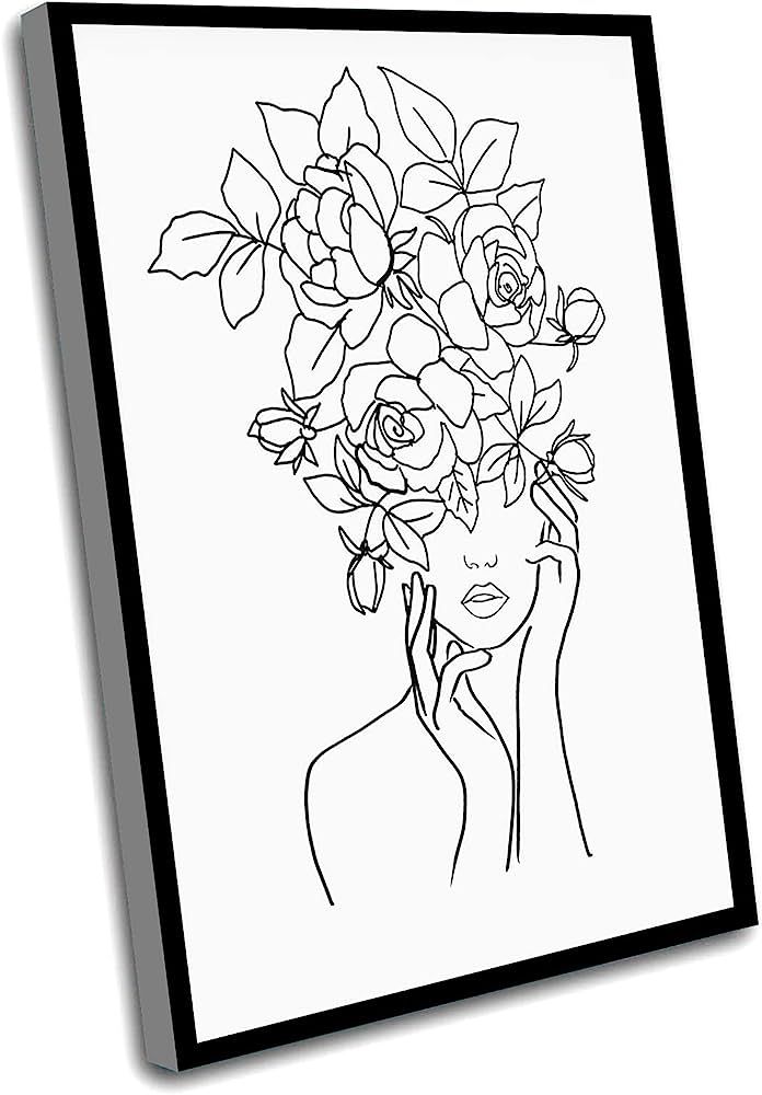 Bathroom Decorations For Girls,Line Drawing Wall Art,Flower Female Line Art,Rose Head Woman Wall ... | Amazon (US)
