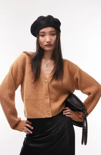 Topshop Waffle Knit Crop Cardigan | Nordstrom | Nordstrom