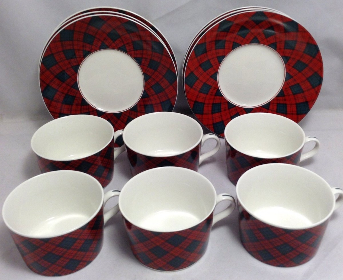 Set of 6 Tartan Plaid Christmas China Arita Sasaki Charles Roberts Cups Saucers | eBay US