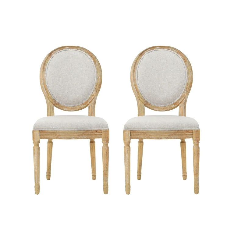 Phinnaeus French Country Fabric Dining Chairs, Set of 2, Beige and Natural | Walmart (US)