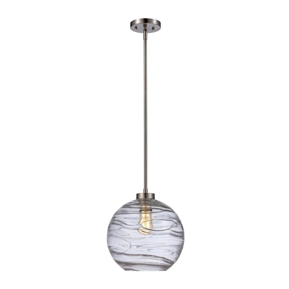 Lucid Lighting 1 -Light Brushed nickel Modern/contemporary Clear glass Bowl Medium Hanging Pendant Light | PND-2153 | Lowe's
