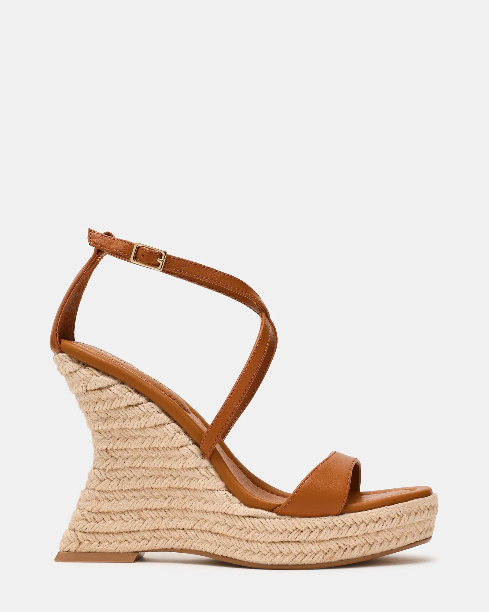 CALIANA Cognac Leather Strappy Espadrille Wedge Women's Sandal | Steve Madden (US)