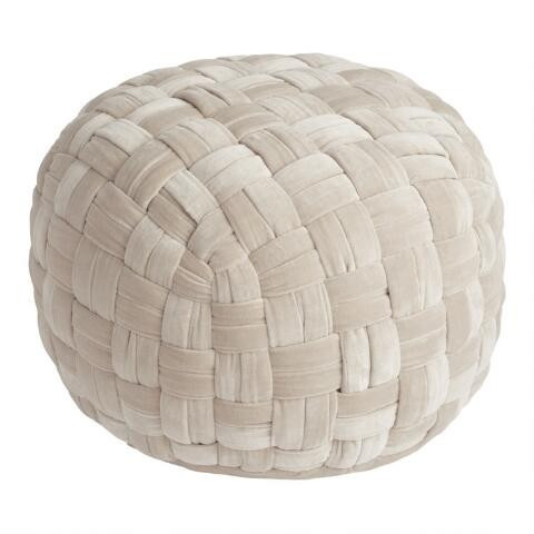 Basketweave Cotton Velvet Pouf | World Market