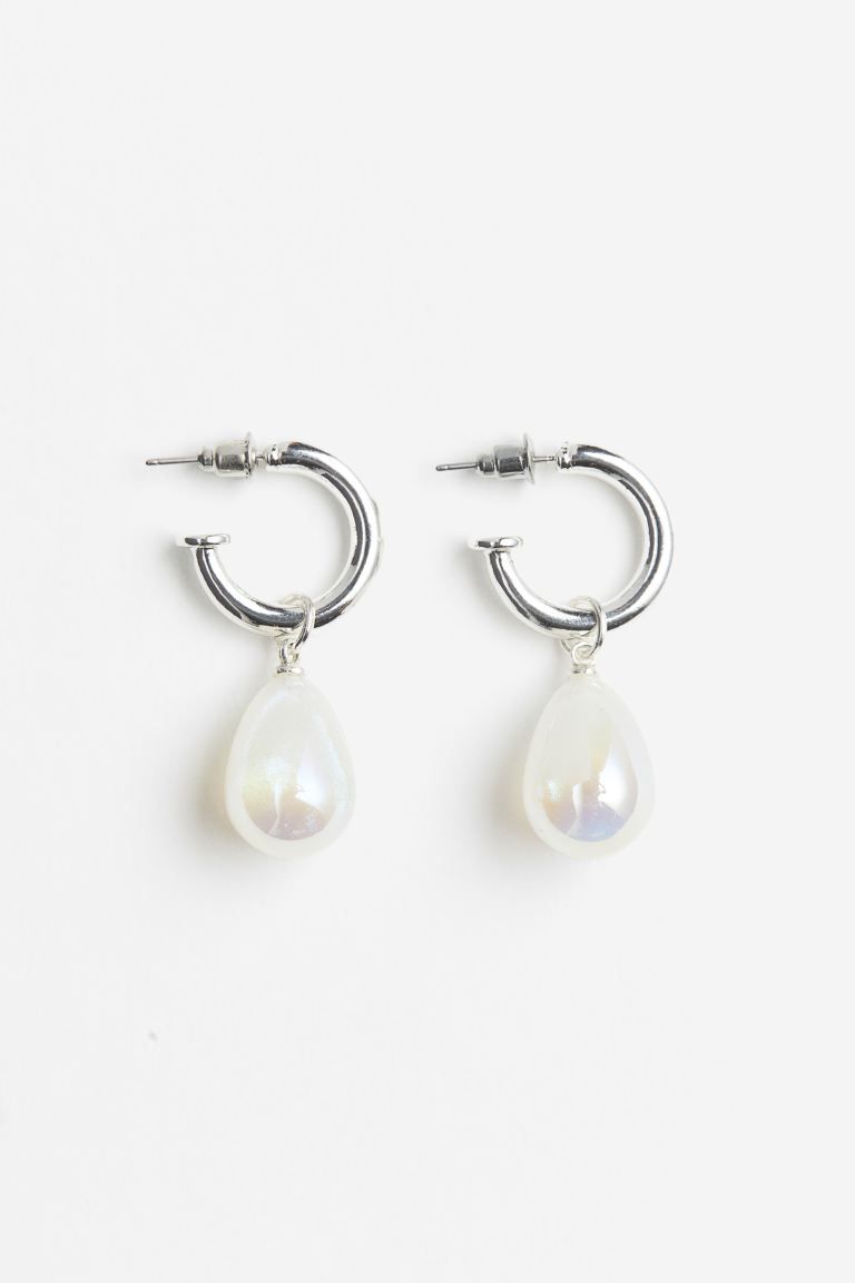 Beaded Hoop Earrings - Silver-colored/cream - Ladies | H&M US | H&M (US + CA)