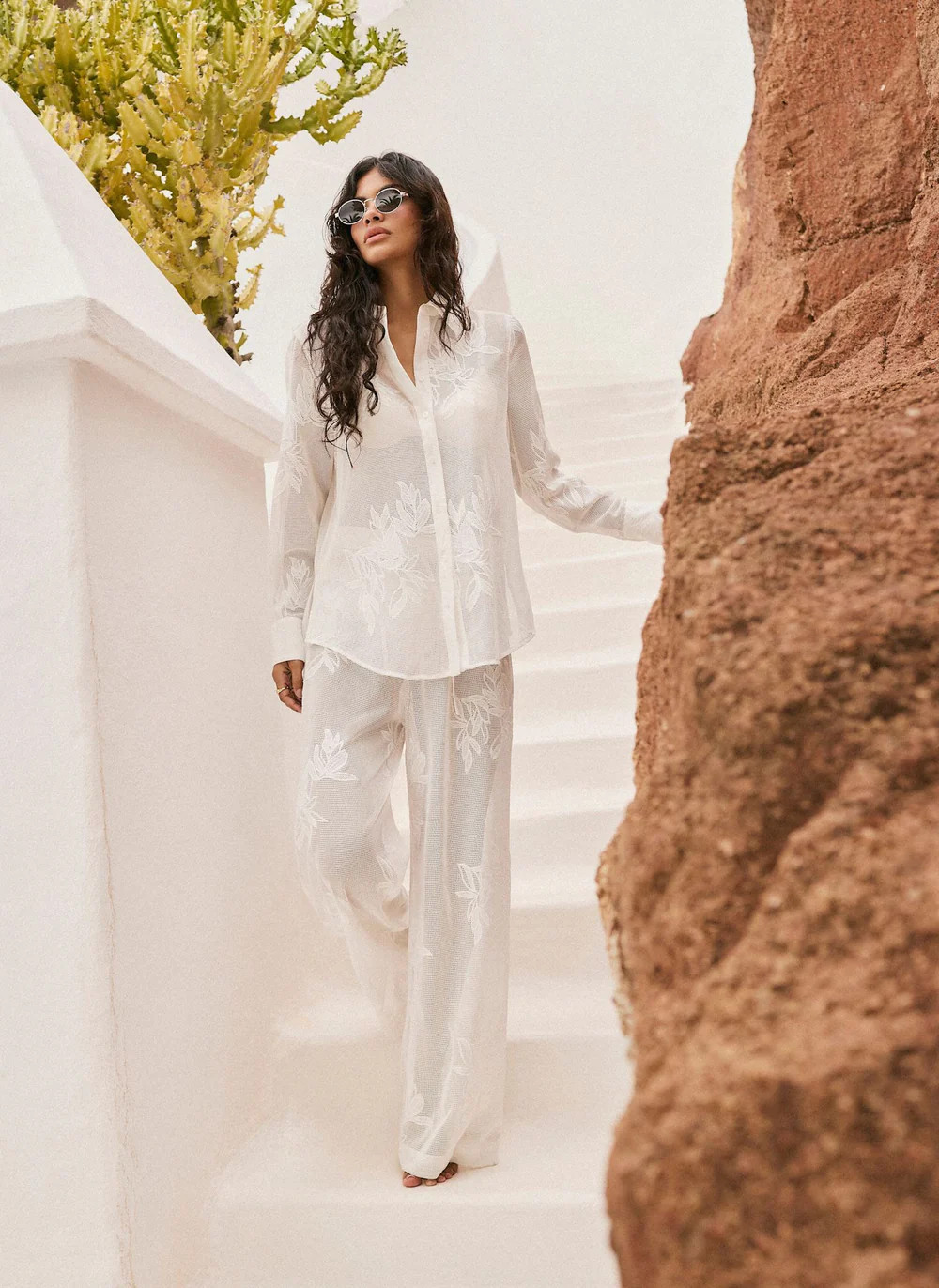 White Floral Detail Mesh Trousers | Mint Velvet