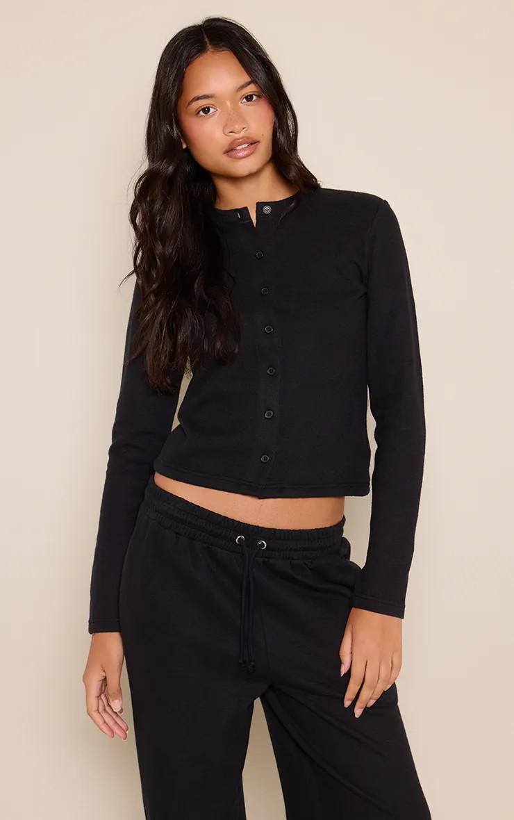 Black Soft Touch Button Down Top | PrettyLittleThing UK
