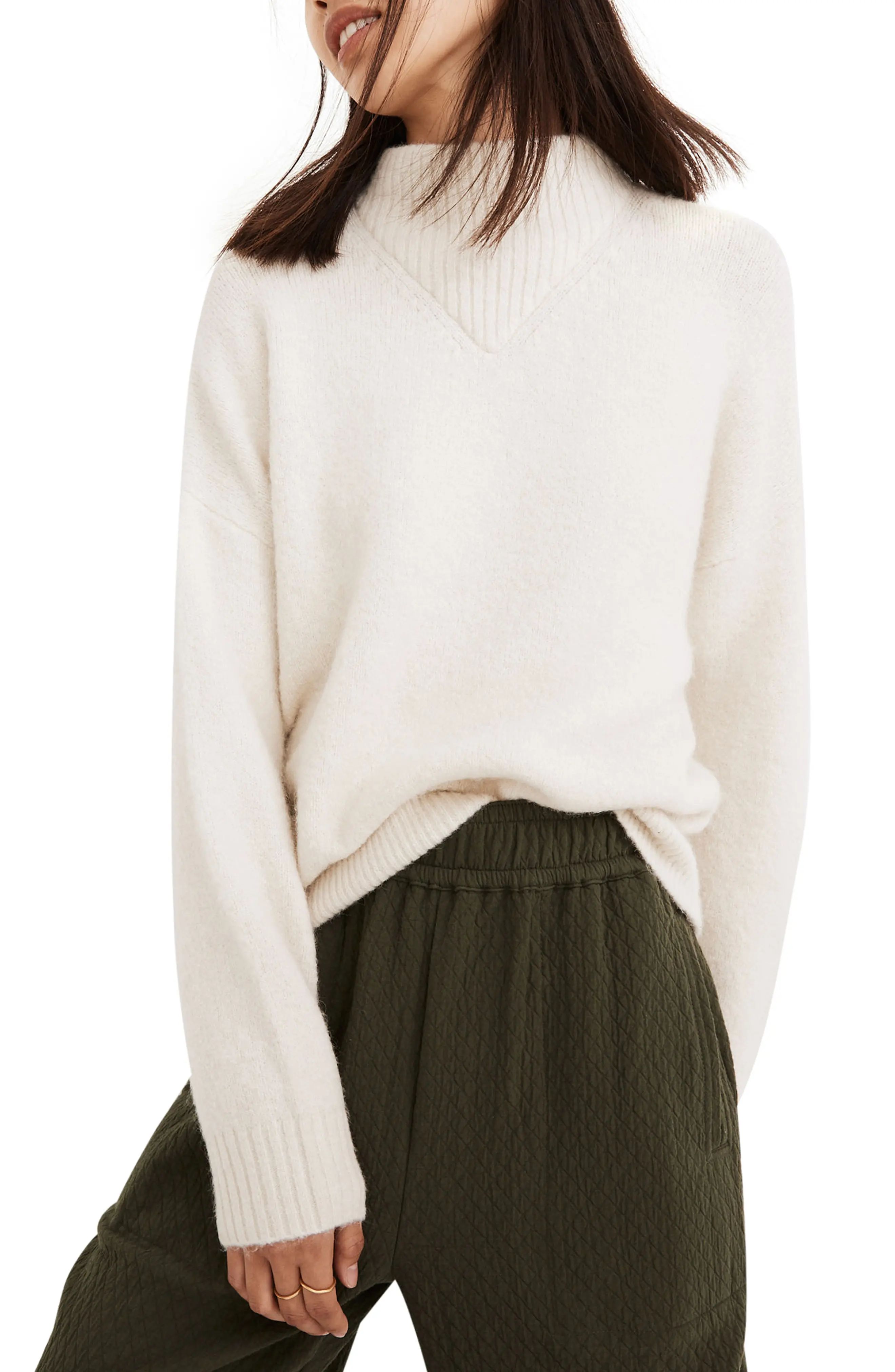 Madewell Dillon Mock Neck Pullover Sweater in Heather Eggshell at Nordstrom, Size Large | Nordstrom