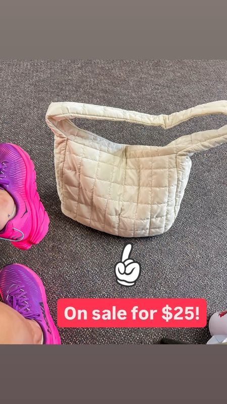 Quilted free people look alike bag - on sale for $25! 

Pink and purple Hoka sneakers // quilted tote bag from Amazon // purse on sale // free people look for less // quilted carryall bag // easy to clean tote bag // gym bag // cream tote bag 

#LTKStyleTip #LTKSaleAlert #LTKItBag