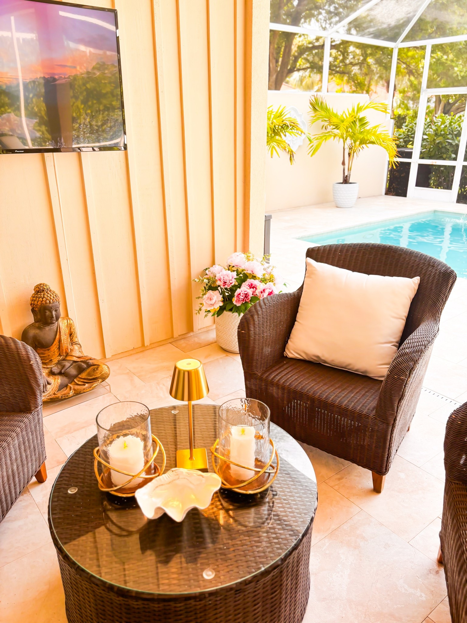 Spring outdoor decor gold Buddha, faux pink outdoor flowers, white planters gold accessories gold outdoor lighting gold candle holders outdoor furniture wicker antique 

#LTKSpringSale #LTKHome #LTKStyleTip