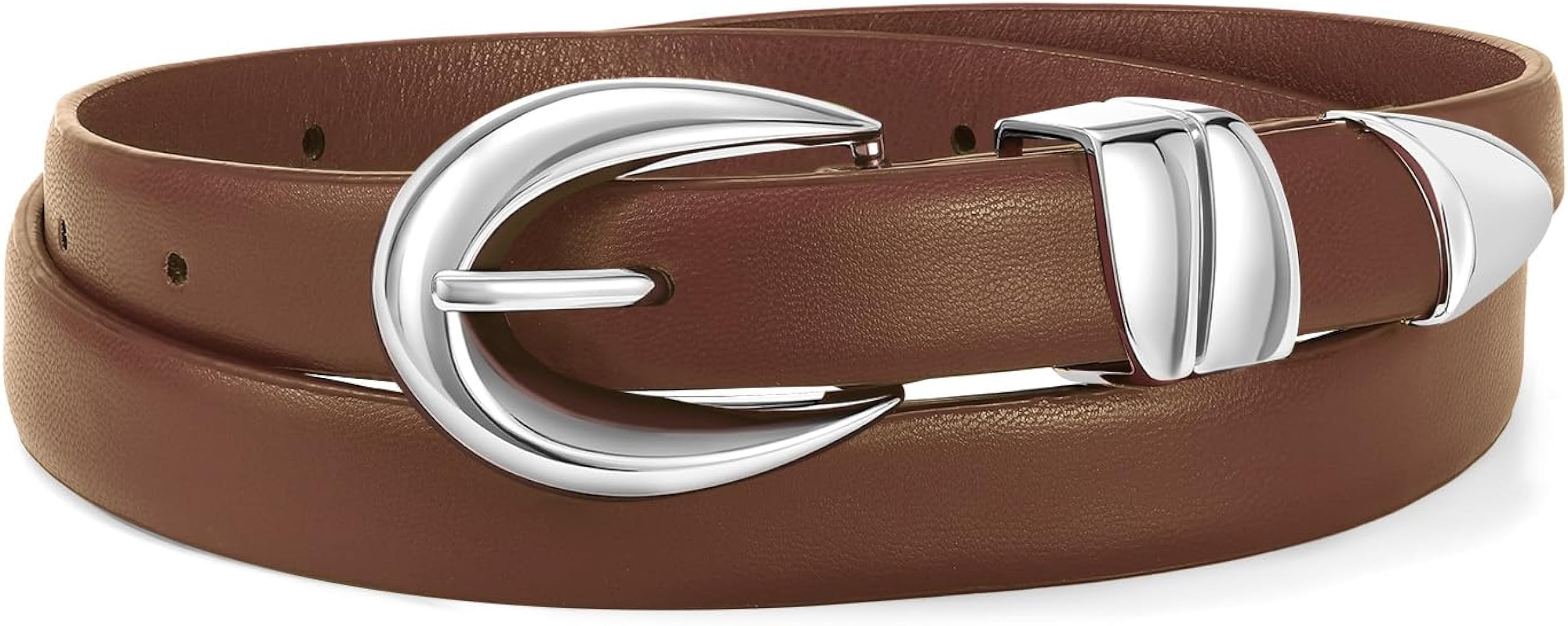 Women Skinny Leather Belt for Jeans Pants Dresses Fashion Ladies Waist Belt with Gold Buckle | Amazon (US)