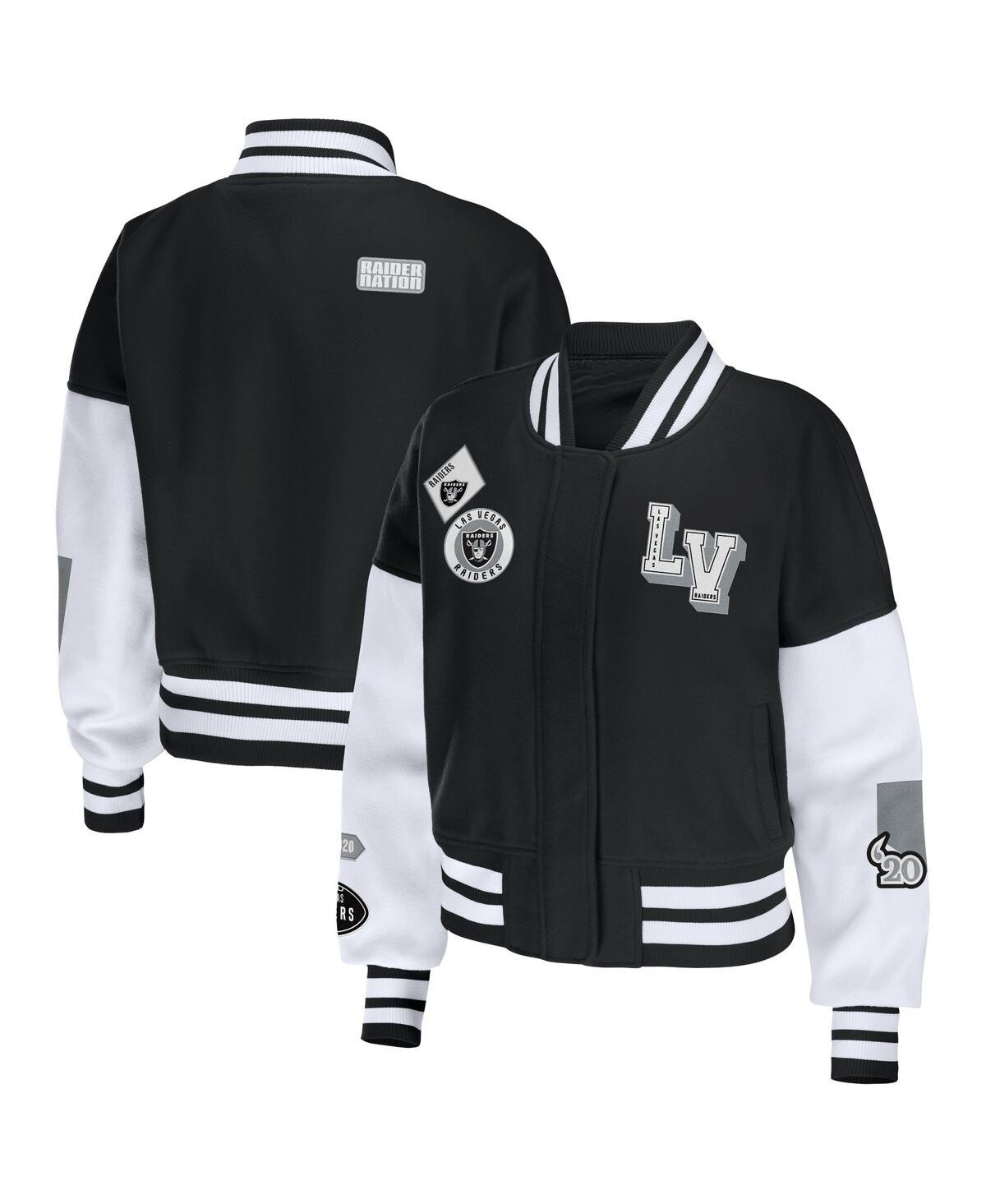 Women's Wear by Erin Andrews Black, White Las Vegas Raiders Full-Zip Varsity Jacket - Black, White | Macy's
