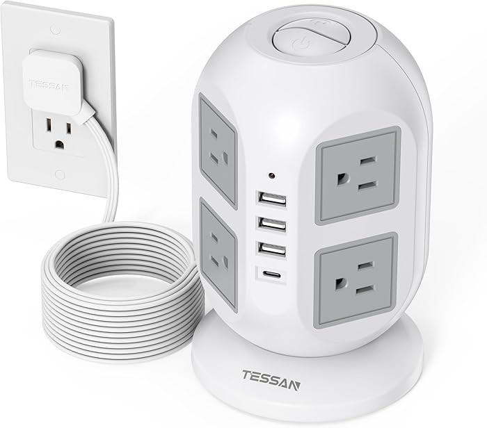 TESSAN Tower Surge Protector Power Strip 10 ft, Long Flat Extension Cord with Multiple Outlets, 8... | Amazon (US)