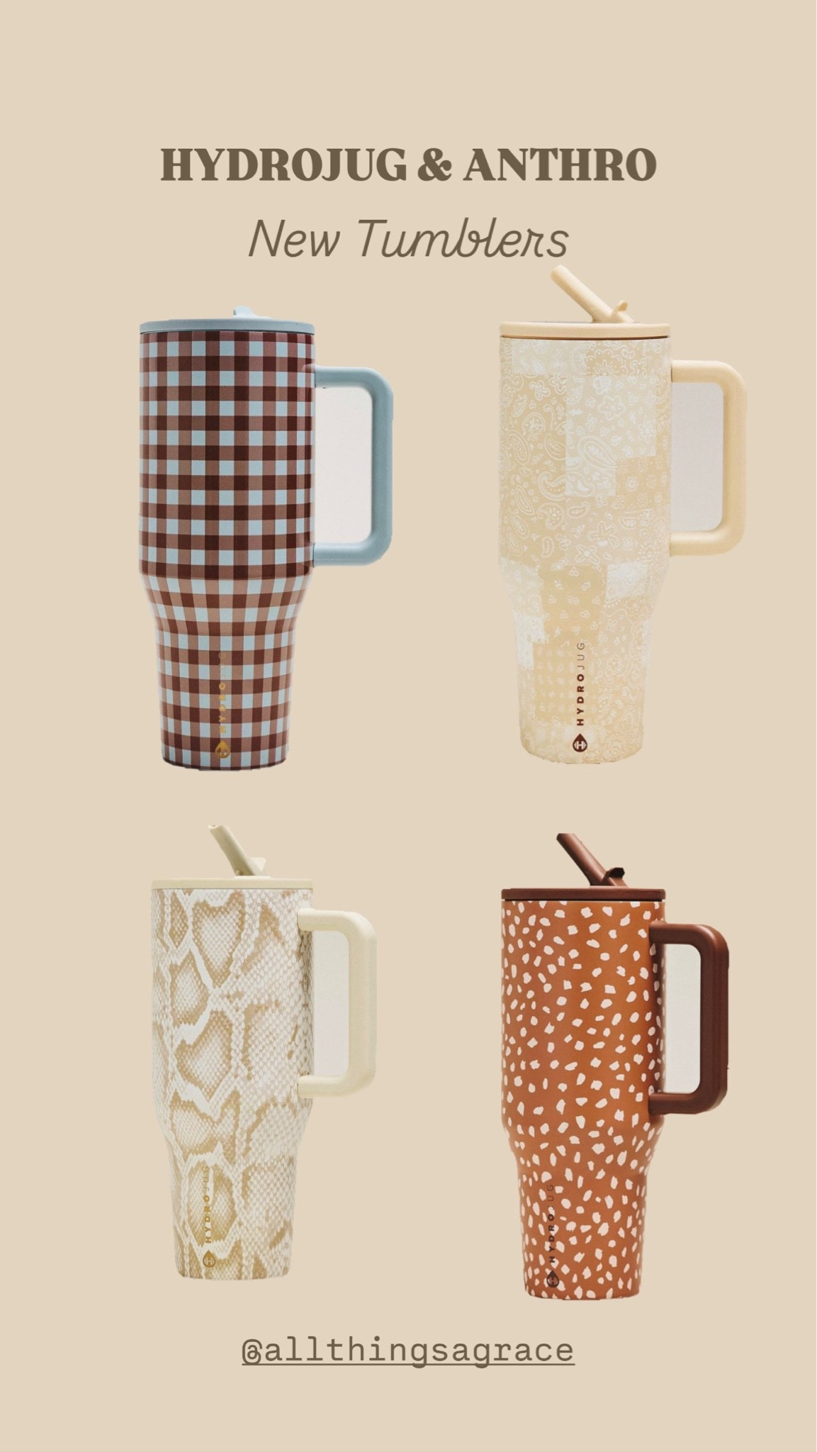 HydroJug + Anthro tumblers I’m loving right now. 🤎✨ So many cute prints for everyday! Linking them all here! 🥤🫶🏼

#LTKSeasonal #LTKActive #LTKSaleAlert