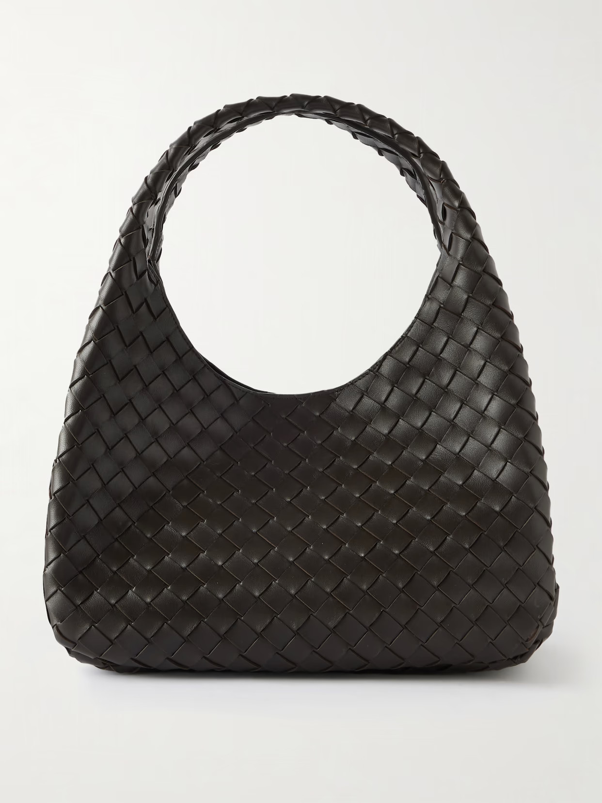Bottega Veneta - Campana Intrecciato Leather Shoulder Bag - Chocolate | NET-A-PORTER (UK & EU)