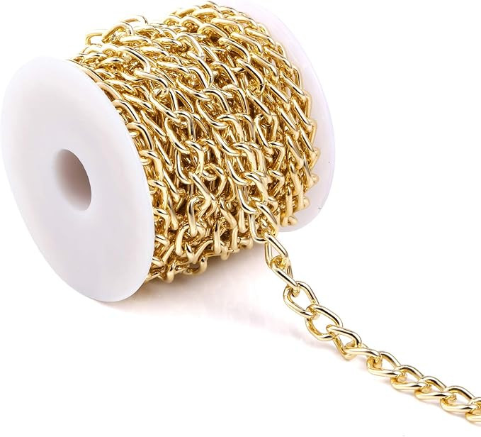 ALEXCRAFT 16.4Feet Gold Plated Brass Curb Chain Twisted Chunky Link Chains Bulk with Spool for Je... | Amazon (US)
