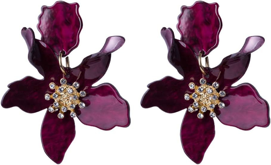 Miweel Bohemian Luxury Oversize Resin Big Flower Earrings For Women Stainless Steel Crystal Jewel... | Amazon (US)