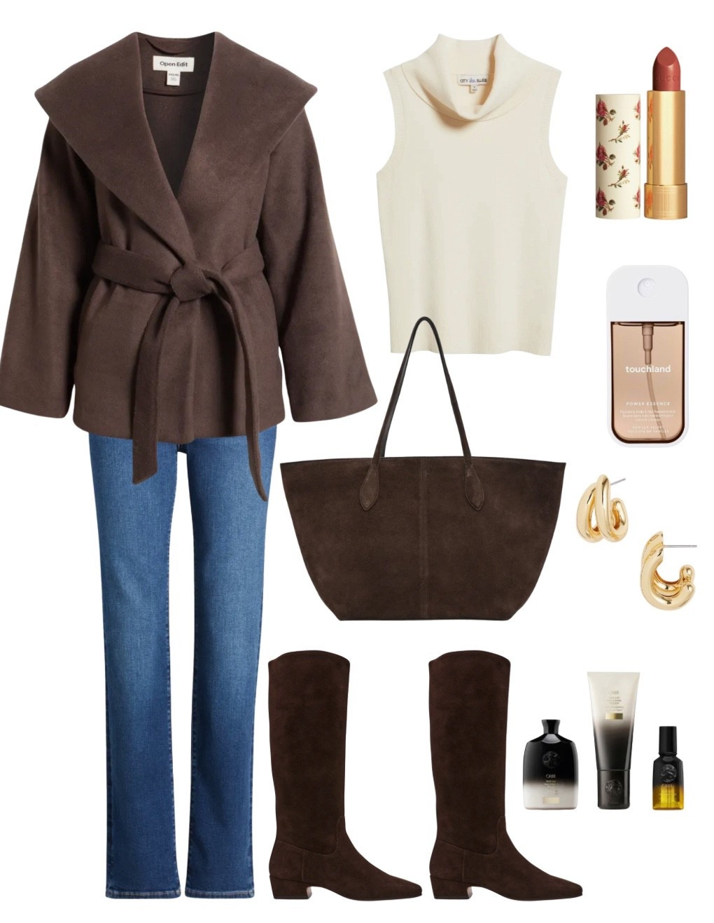 Wrap jacket
Frame jeans 
Jeans 
Suede boots 
Suede tote bag
Lipstick 

#LTKootd #LTKFindsUnder100 #LTKSeasonal