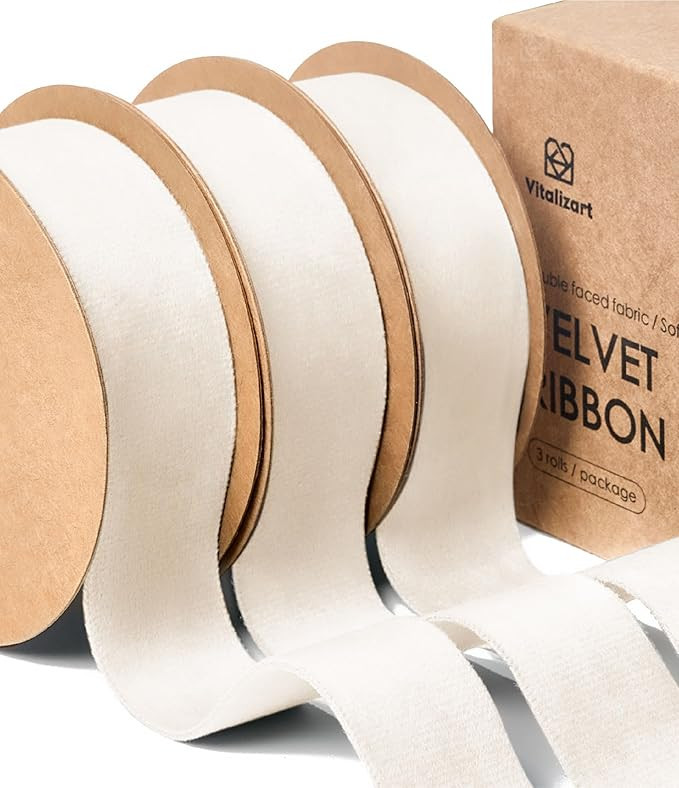 Vitalizart White Velvet Ribbon 1 Inch Double Faced for Christmas Ornaments Gift Wrapping 15 Yards... | Amazon (US)