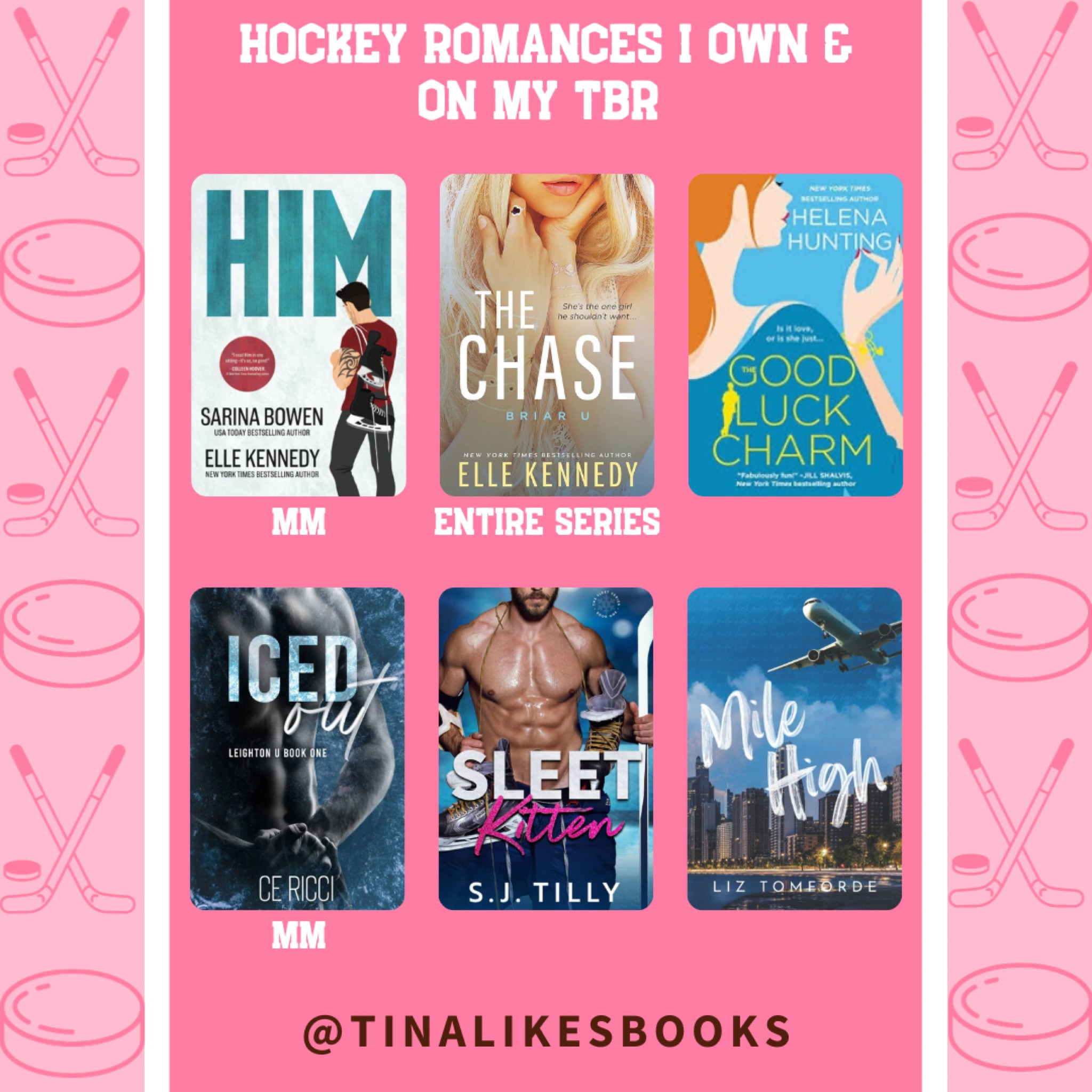 Here are some hockey romance books that you need to add to your TBR:

◾️Him by @sarina.bowen & @ellekennedy33
◾️The Chase by @ellekennedy33
◾️Good Luck Charm by @helenahunting
◾️Iced Out by authorcericci
◾️Sleet Kitten by @sjtillyauthor
◾️Mile High by @liztomforde.author

❓Have you read any of these yet? For my NHL fans, who are you cheering on this hockey season? 
.
.
.
.

#tinalikesbooks #bookstagram #booksbooksbooks #bookstagrammer #booktok #bookinfluencer #bookfluencer #bookreviews #bookreviewer #romancebooklover #bookaesthetic #pinkaesthetic #LTKbooks #hockeyromance #sportsromance #nhl #TBR #tbrbooks #puckbunny #puckbunnies #hockeybooks #romancetropes #booksforyourtbr #tbrlist #pucklove #icehockeyromance #hockeylovers #NHL #nationalhockeyleague 

#LTKHolidaySale #LTKGiftGuide #LTKSeasonal