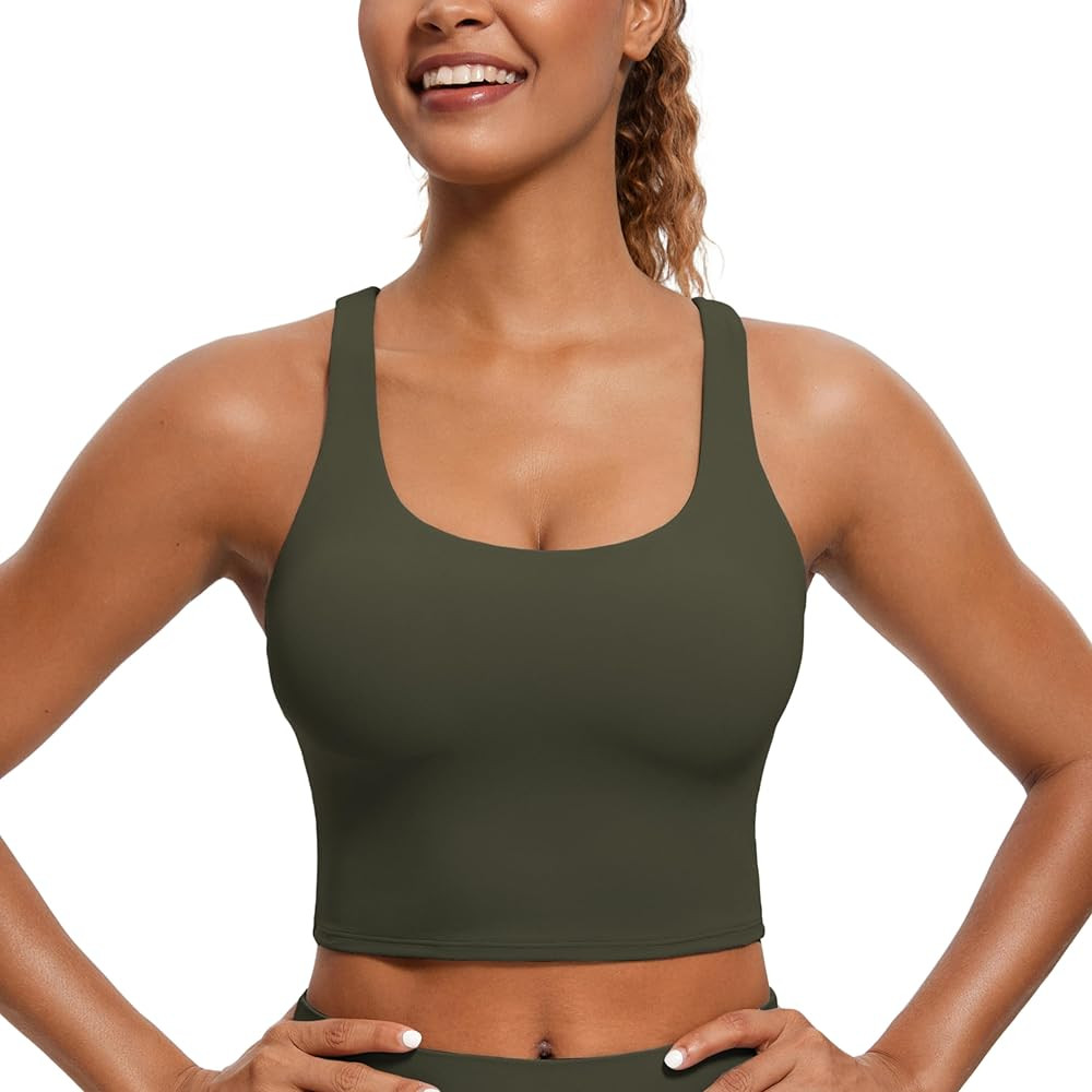 CRZ YOGA Womens Butterluxe Strappy Longline Sports Bra - Padded Criss Cross Yoga Workout Crop Tan... | Amazon (US)